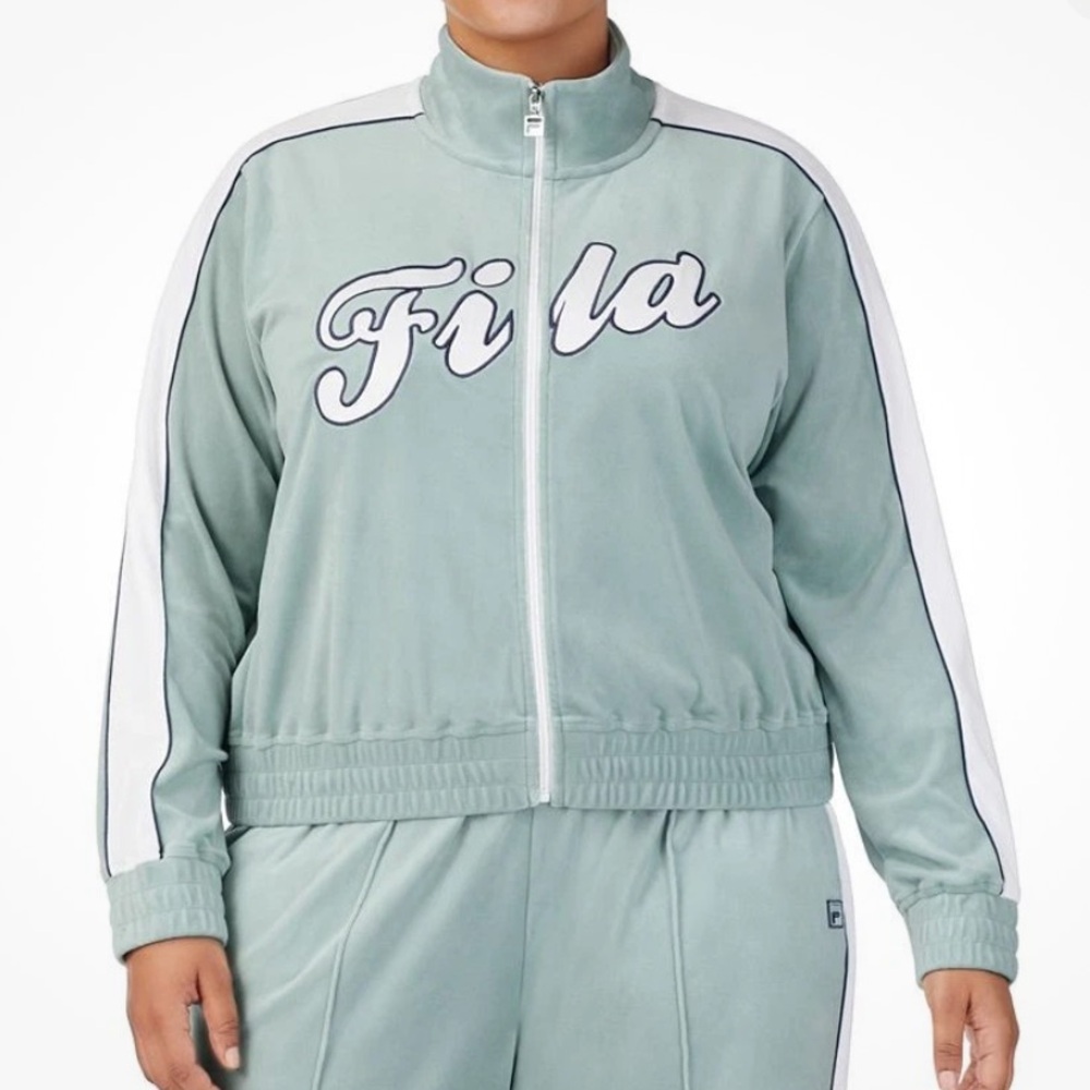 FILA  Valery Logo 2 PC Velour Track Jacket and  Track pants Sage Green Size 2X